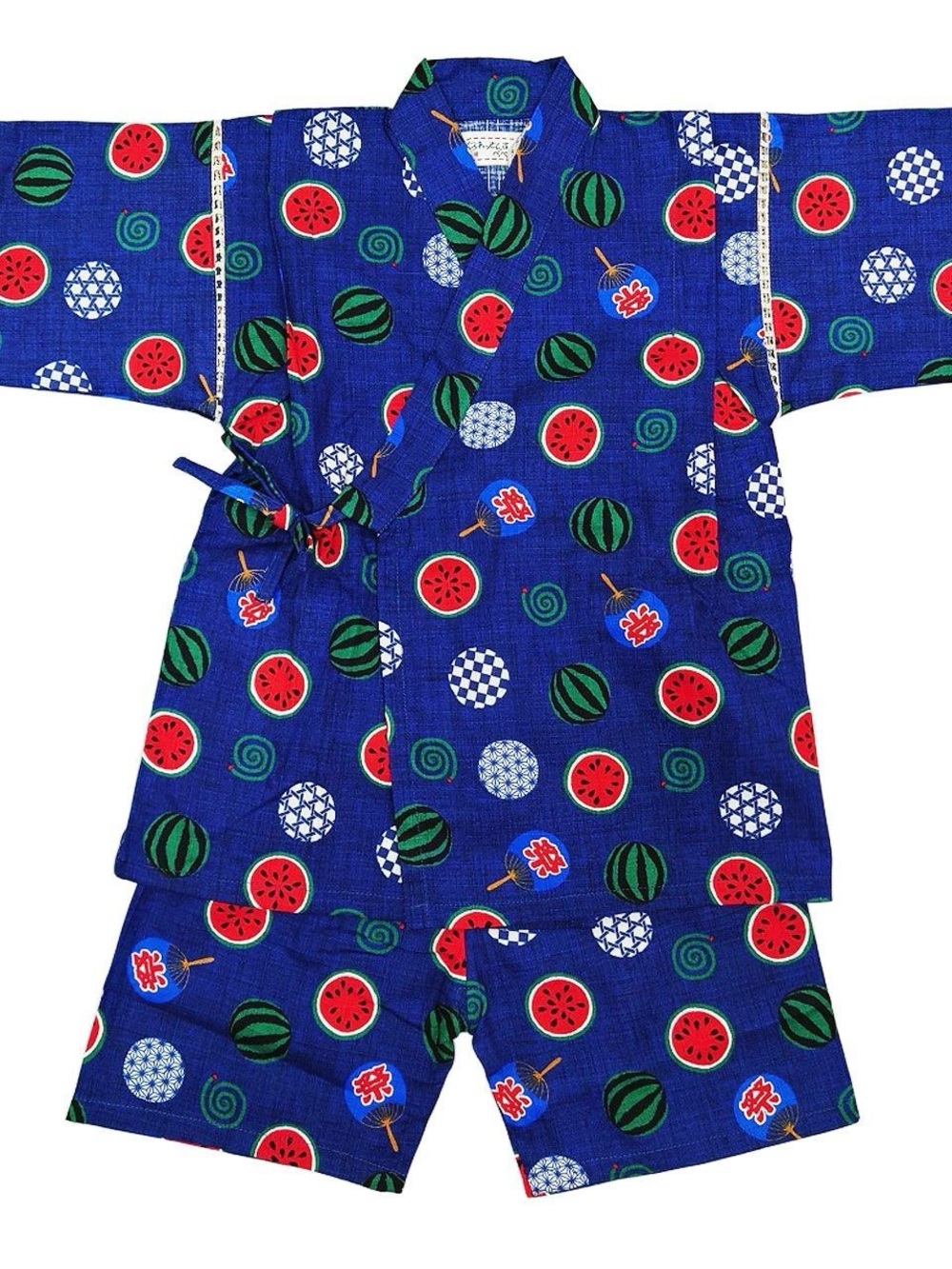 Kids Blue Watermelon Print Japanese Jinbei Set - Picture 1 of 7
